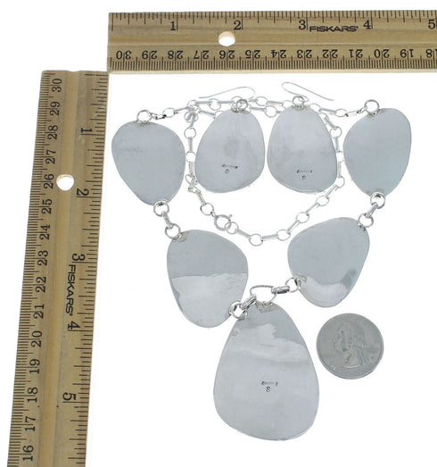 Authentic Navajo Sterling Silver Turquoise Link Necklace Earrings Set X11208